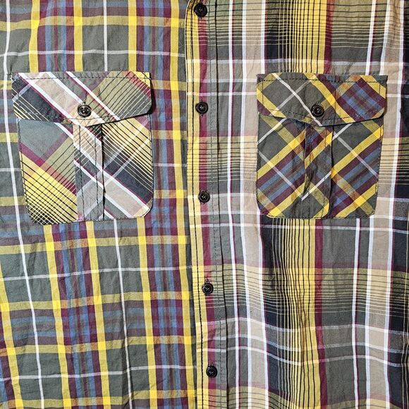 R. Sole Mens 2XL Mixed Print Plaid Yellow Green Blue Long Sleeve Streetwear - Picture 3 of 9